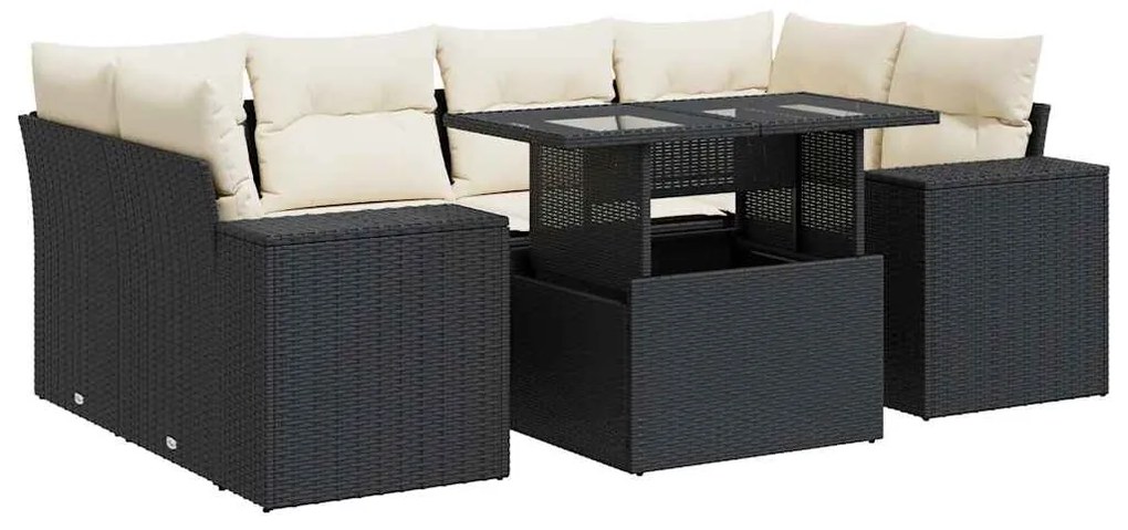 3326747 vidaXL Set canapele de grădină cu perne, 7 piese, negru, poliratan