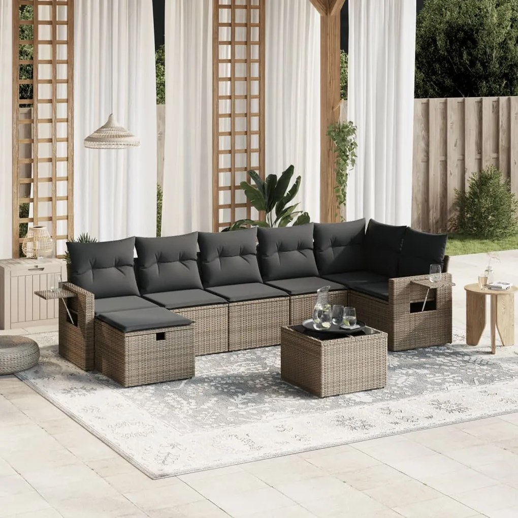vidaXL Set canapele de grădină cu perne, 8 piese, gri, poliratan