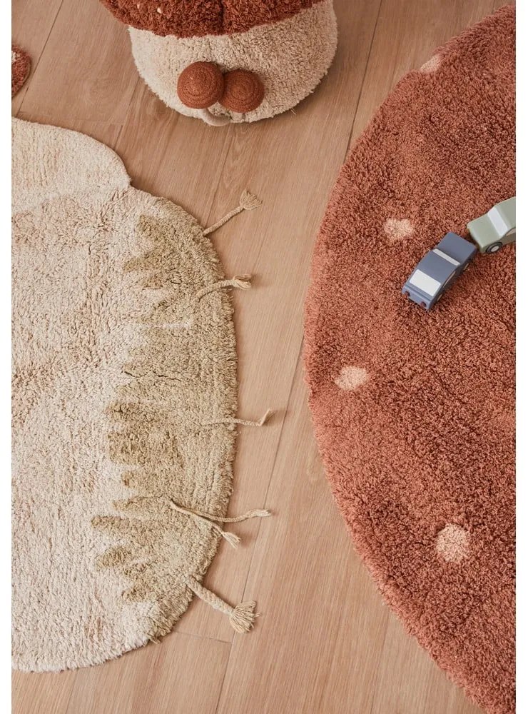Covor pentru copii cărămiziu/crem lavabil/țesut manual din bumbac 120x120 cm Boletus – Lorena Canals