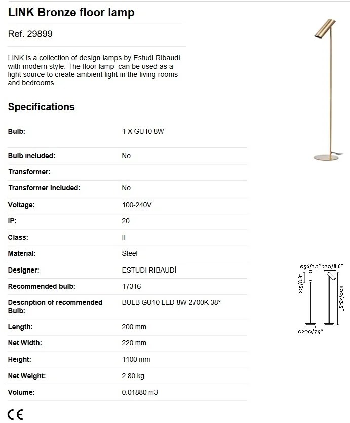 Lampadar design modern minimalist LINK III bronz