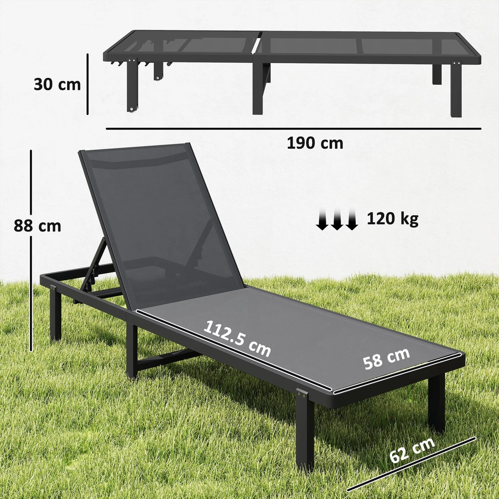 Outsunny Șezlong de grădină cu roți reglabil în 4 poziții și Textilene 530g/m² Gri Închis | Aosom Romania