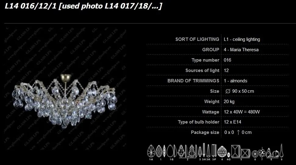 Lustra aplicata cristal Bohemia MARIA THERESA 90cm L14 016/12/1