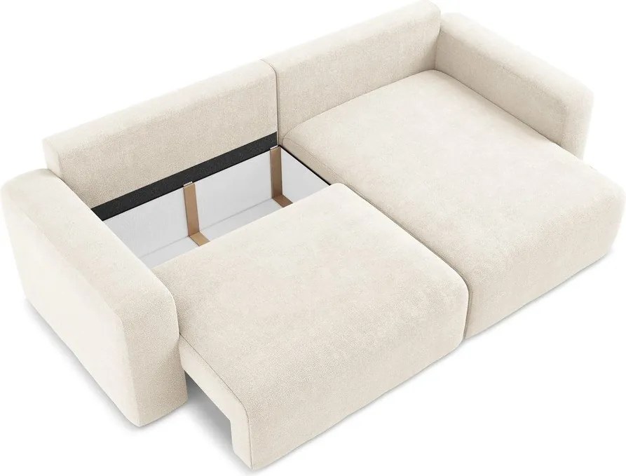 Colțar crem extensibil/cu spațiu de depozitare cu tapițerie din chenille (cu colț pe partea dreaptă/cu șezlong) Kona – Makamii
