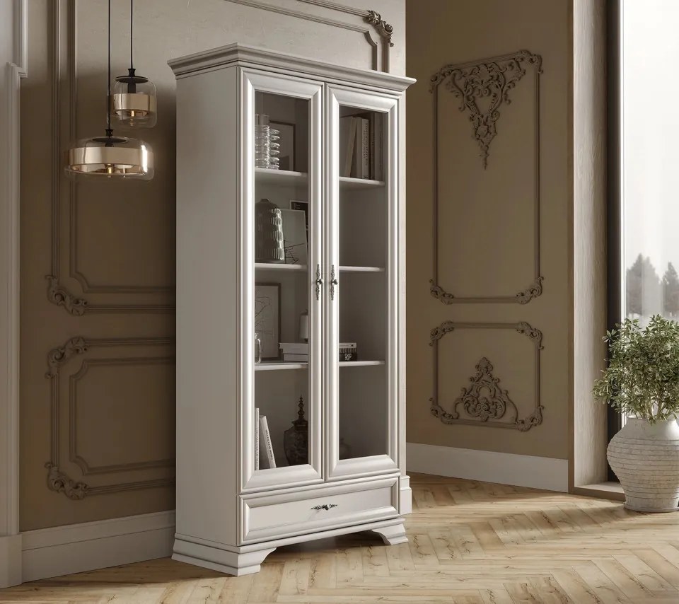 Vitrina Idento, 2 Usi 1 Sertar, H 210 CM, MDF Alb Alpin