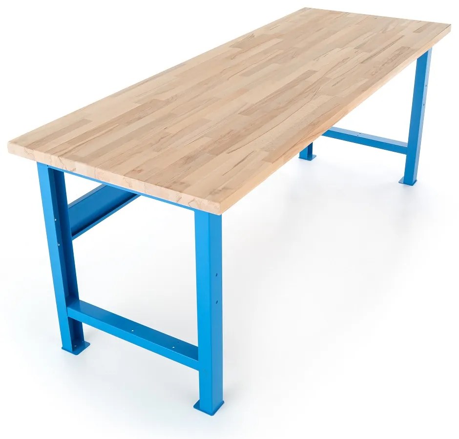 Masa de atelier cu placa frontala 200 x 80 cm, albastru - ral 5012