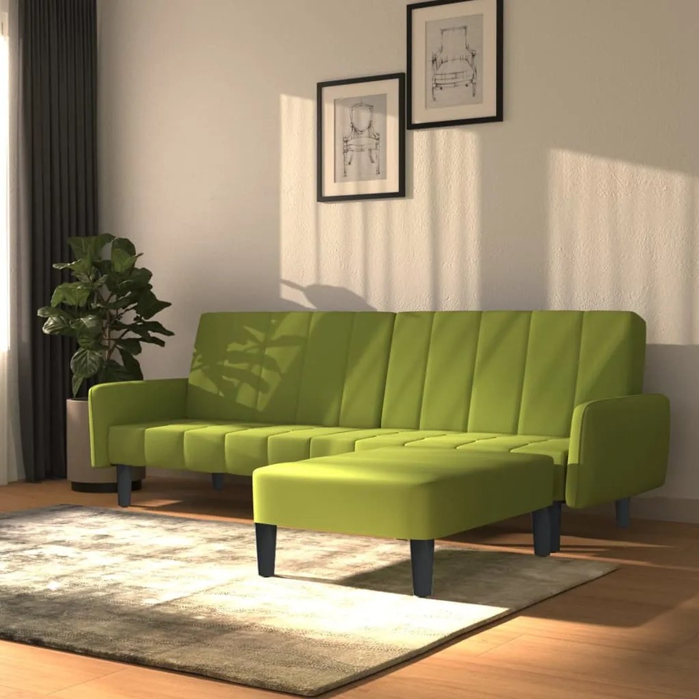 3080573 vidaXL Canapea extensibilă 2 locuri, cu taburet, verde deschis catifea