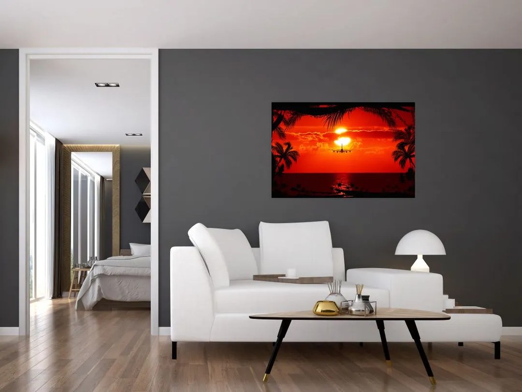 Tablou - apus de soare cu avion (90x60 cm)