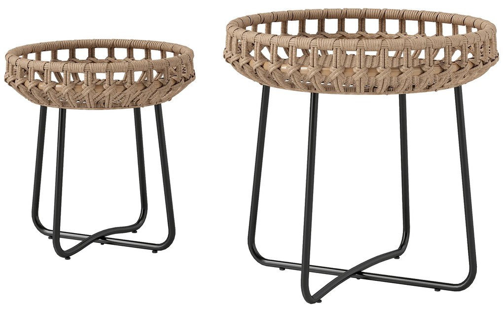 Outsunny Set de 2 mese de cafea din poliratan Ø60/41 cm rotunde rezistente la intemperii, masă de grădină cu picioare X reglabile, maro | Aosom Romania