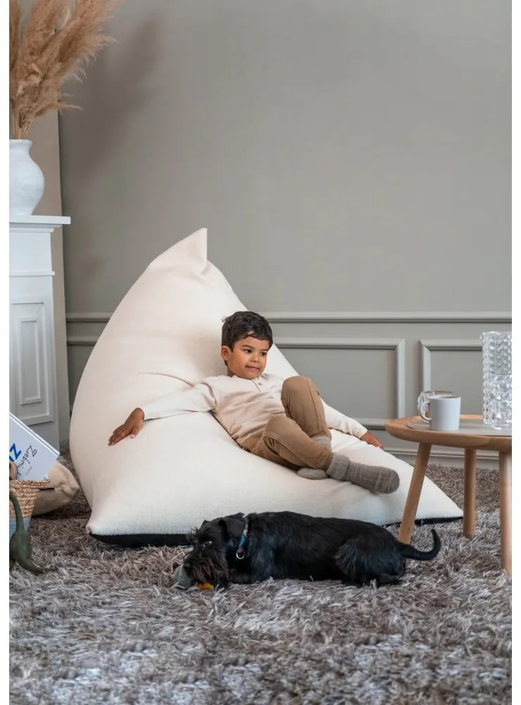 Fotoliu bean bag crem cu tapițerie din țesătură bouclé Razzmatazz – SLOWDOWN