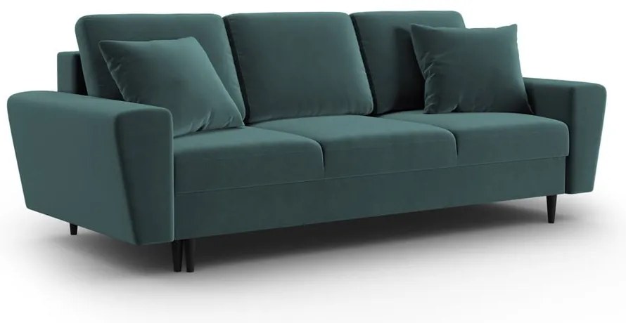 Canapea petrol extensibilă, cu spațiu de depozitare cu tapițerie din catifea 235 cm Kyoto – Cosmopolitan Design