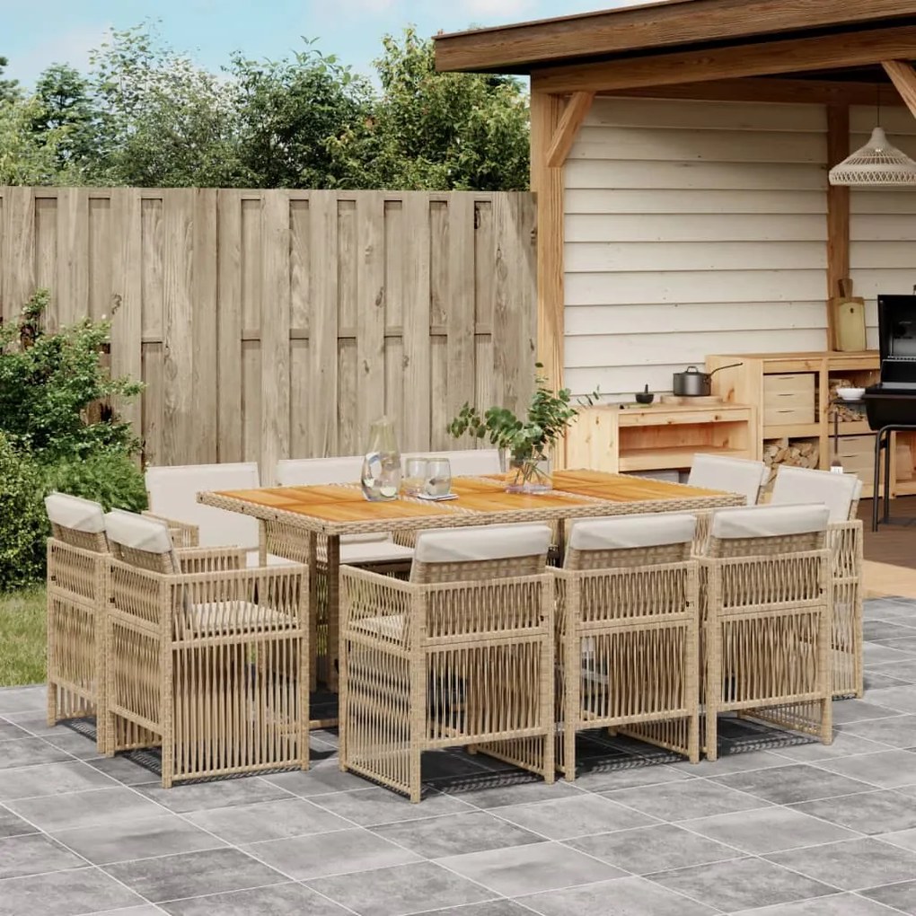 vidaXL Set mobilier de grădină cu perne, 11 piese, bej, poliratan