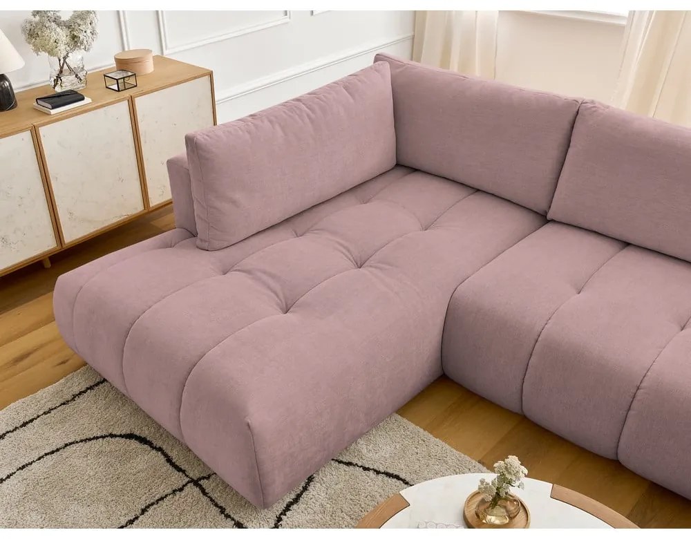 Colțar roz extensibil/cu spațiu de depozitare (cu colț pe partea stângă/în formă de "U") Fuji – Bobochic Paris