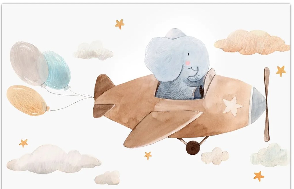 Tablou - Acuarelă elefant într-un avion (90x60 cm)