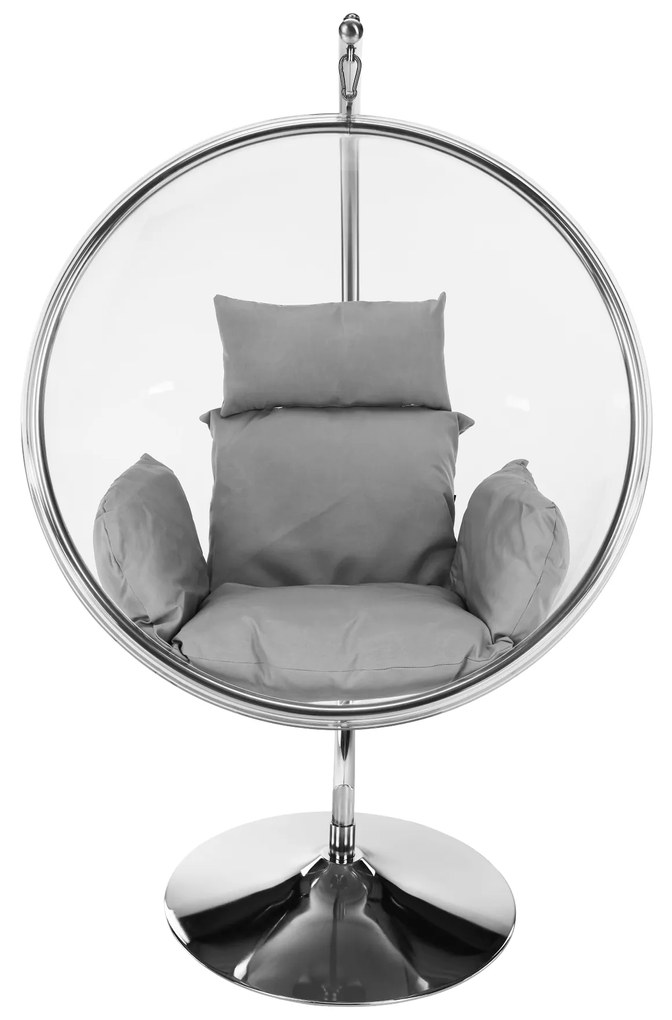 Scaun suspendat cu suport, transparent/ argintiu/ gri, BUBBLE TIP 3