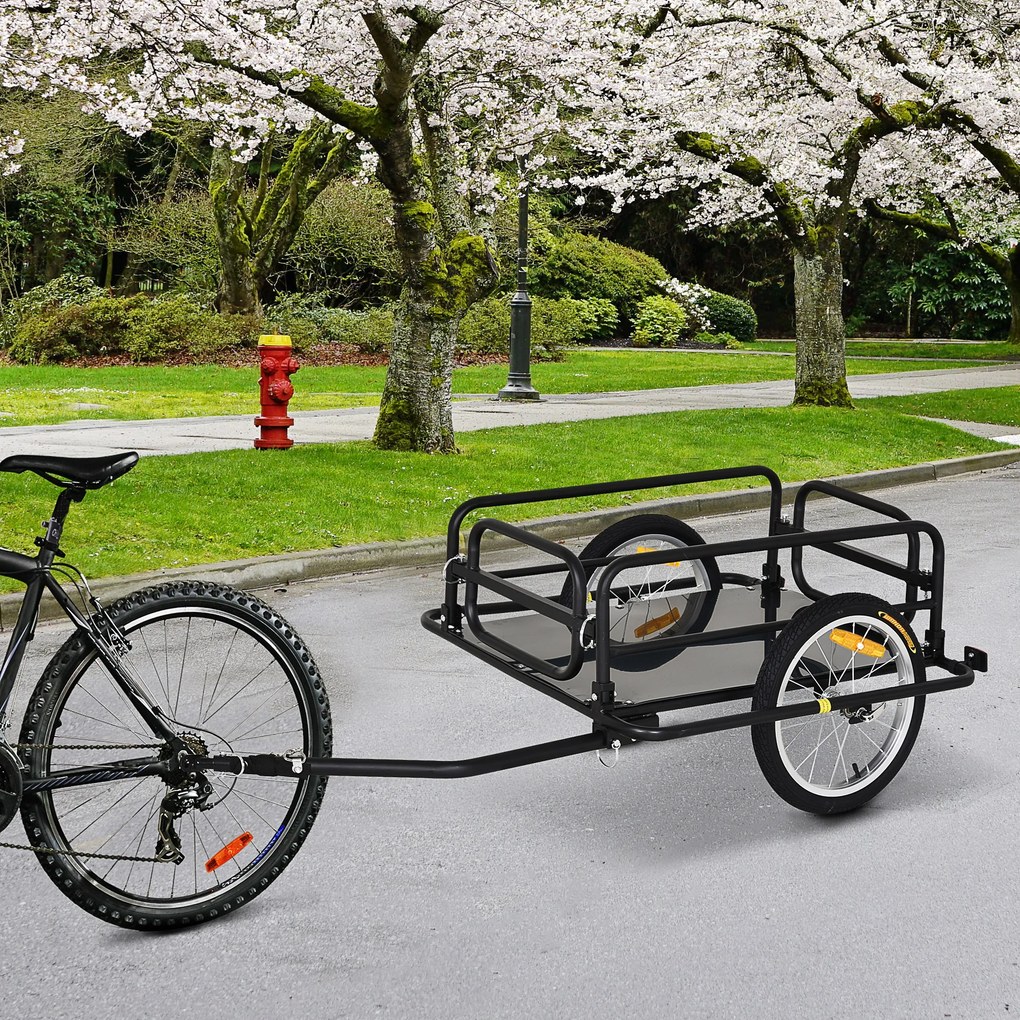 HOMCOM Cărucior pentru Bicicletă cu Pereți Pliabili și Detașabili, Remorcă pentru Bicicletă din Oțel și PE, 139x71.5x49 cm, Negru | Aosom Romania