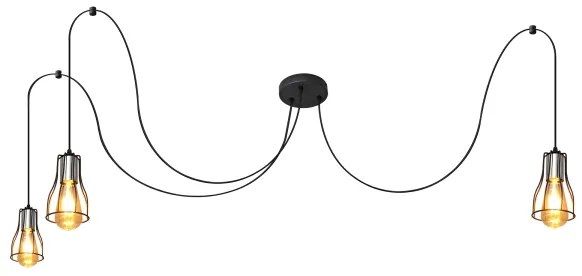 Lustră pe cablu TUBE LONG 3xE27/15W/230V negru/crom