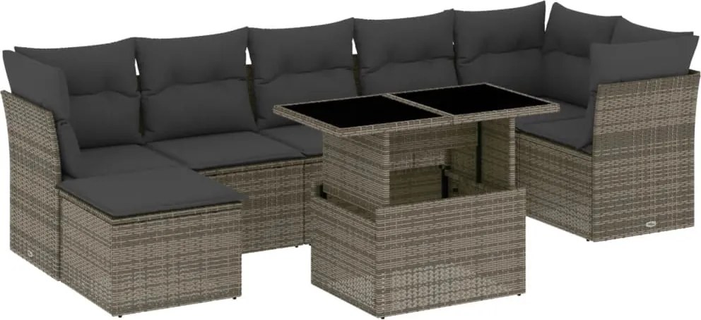 vidaXL Set canapele de grădină cu perne, 8 piese, gri, poliratan