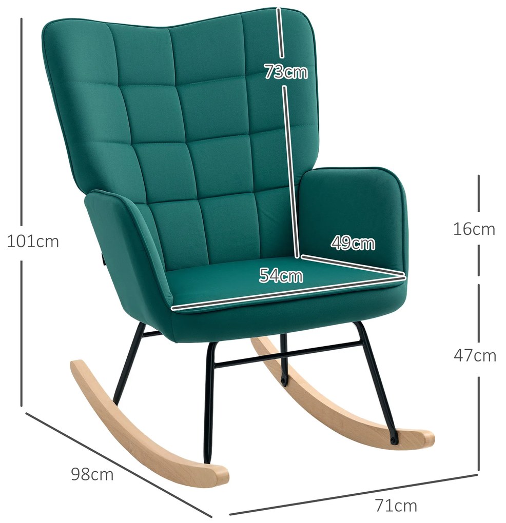 HOMCOM Fotoliu cu leagăn rocking chair acoperiș din catifea structură din oțel 71 x 98 x 101 cm Verde | Aosom Romania