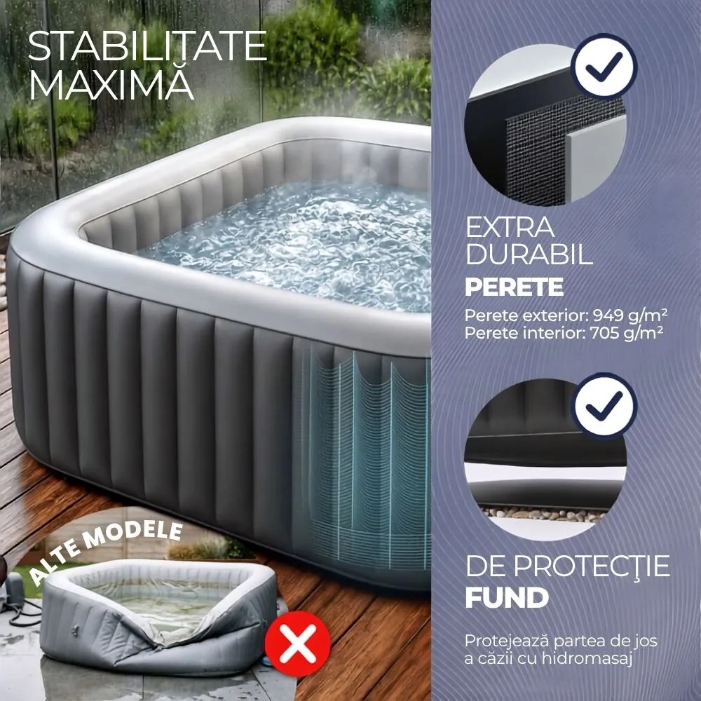 Cadă cu hidromasaj gonflabilă OASIS pentru 6 persoane, pătrată, neagră Casaria