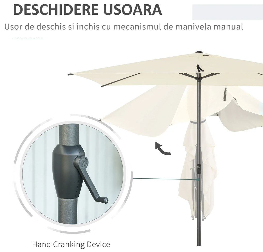 Outsunny Umbrelă de Grădină cu Acoperiș Dreptunghiular și Design Modern pentru Patio, 2.6M, Structură Rezistentă, Bej | Aosom Romania