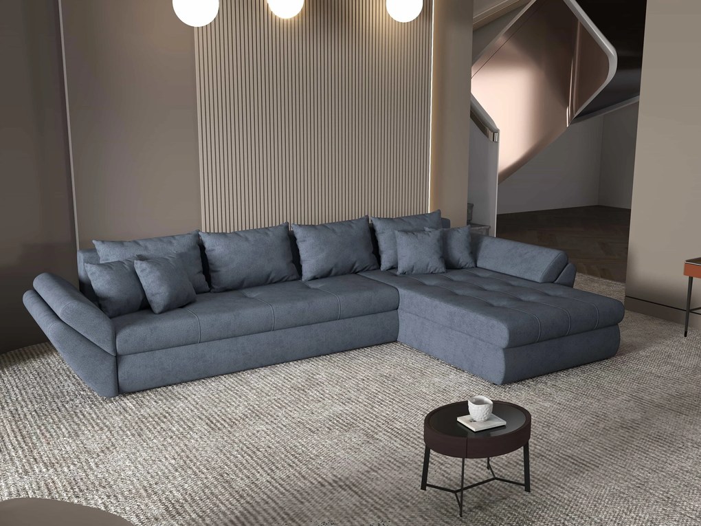 Colțar extensibil dumonde cu ladă de depozitare si sezut confortabil din spuma high-density, Loana XL Enjoy Antracit II 335x185 cm