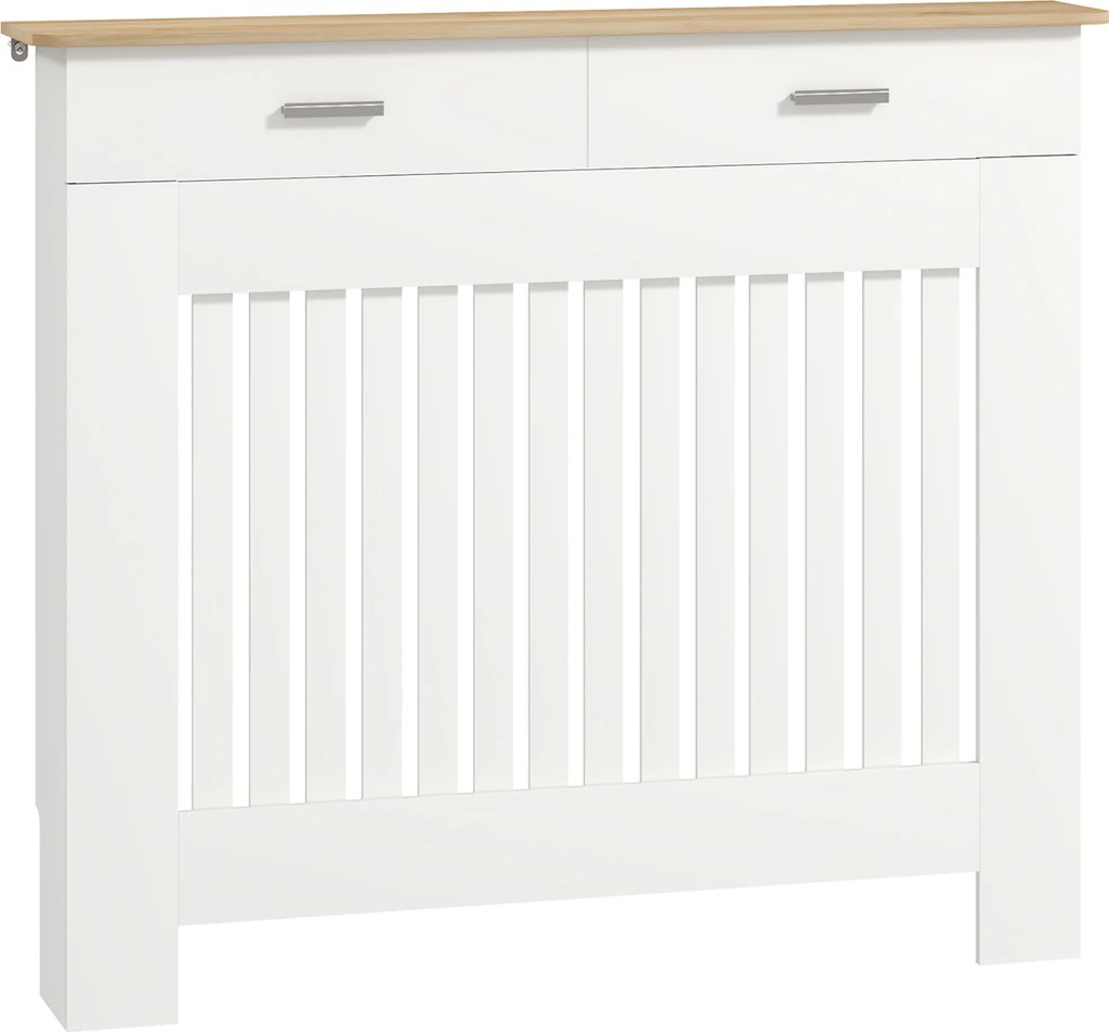 HOMCOM Carcasă pentru Calorifer din Șipci Anti-Răsturnare cu Sertar pentru Depozitare, 112x19x97 cm, Alb | Aosom Romania