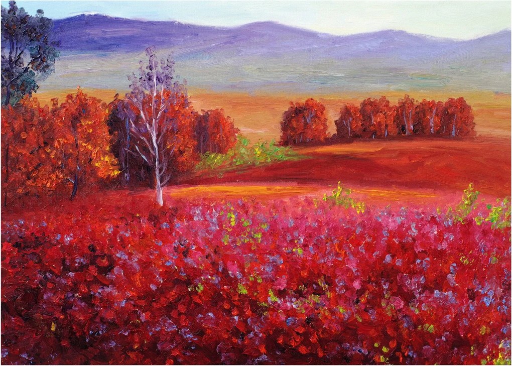 Tablou pe sticlă - Peisaj roșu (70x50 cm)
