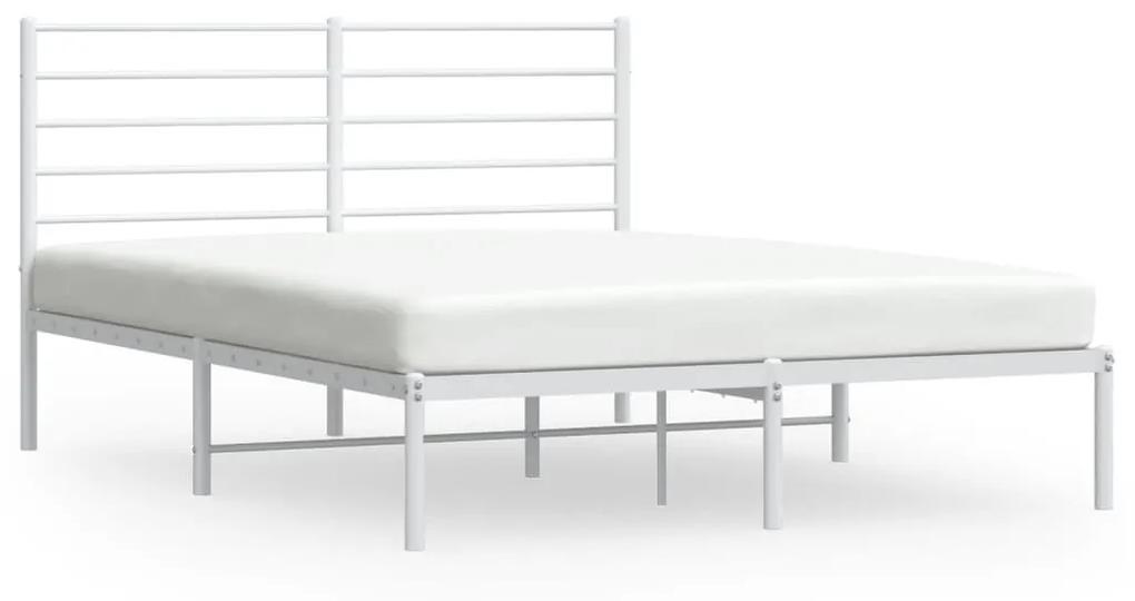 352370 vidaXL Cadru de pat metalic cu tăblie, alb, 150x200 cm