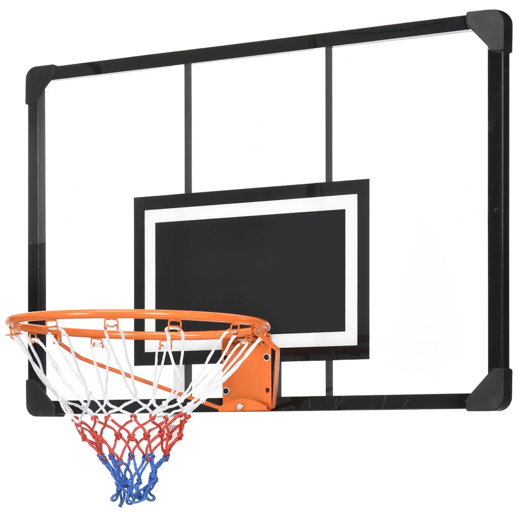 SPORTNOW Coș de baschet mural, panier basket, cu șuruburi de montare și cheie, pentru exterior, negru, transparent, portocaliu | Aosom Romania