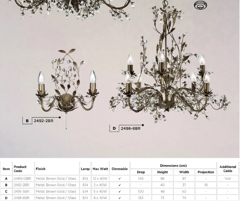 Lustra decorativa stil clasic Almandite 8L maro auriu 2498-8BR SRT