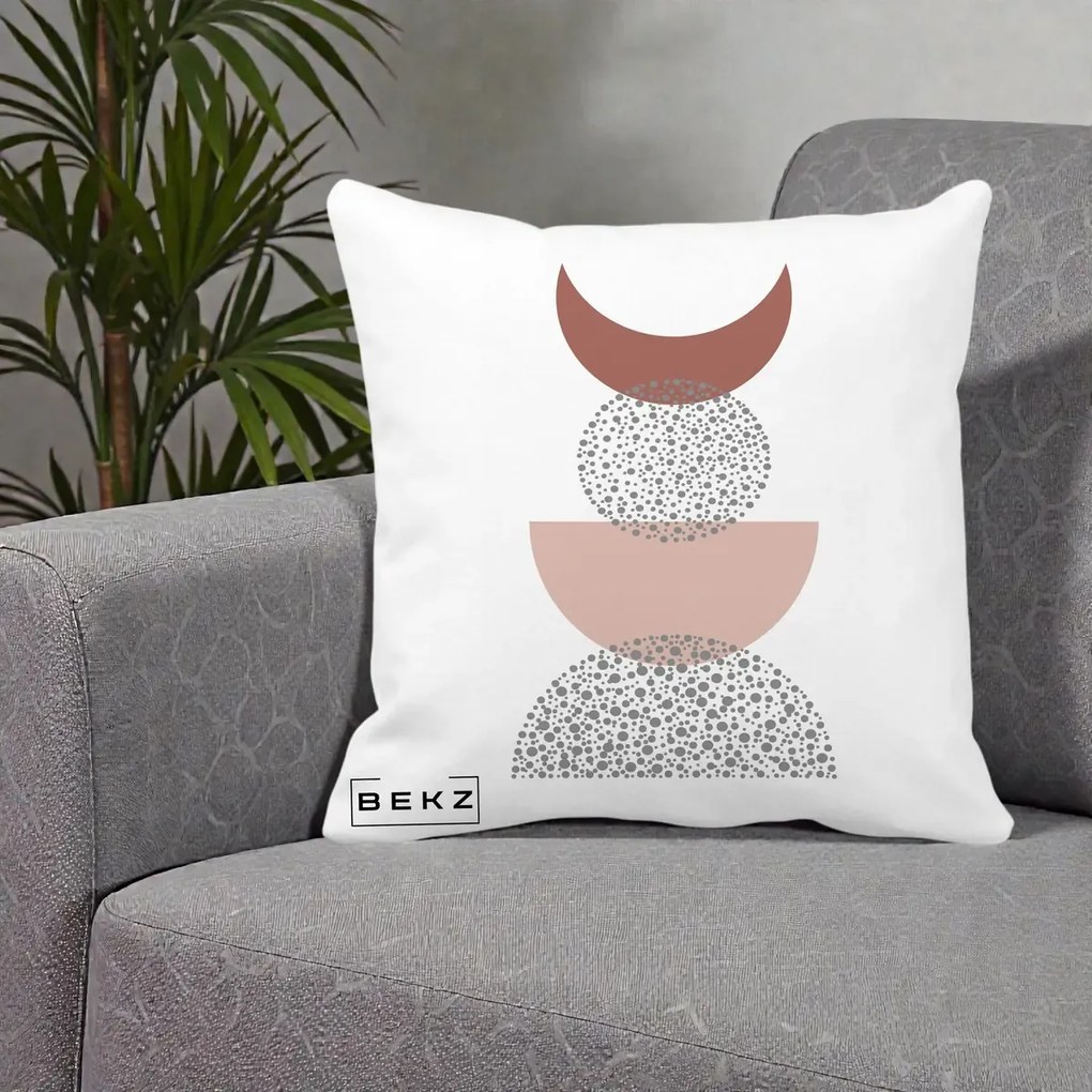 Perna Decorativa Boho Luna Plina si Forme Punctate, 40x40 cm, Alba Mata, Husa Detasabila, Perna Inclusa, BEKZ®
