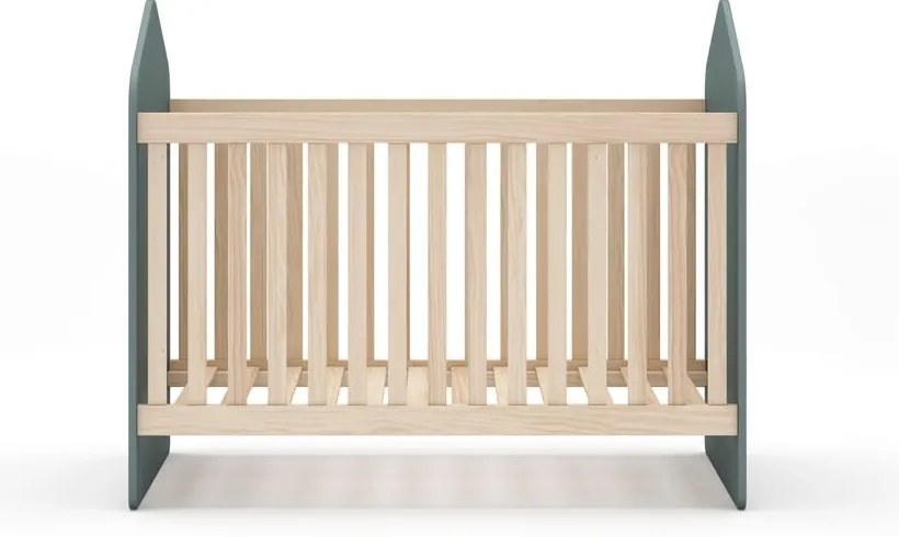 Pătuț în culoare naturală/verde prăfuit cu aspect de lemn de pin 60x120 cm Estefania – Marckeric