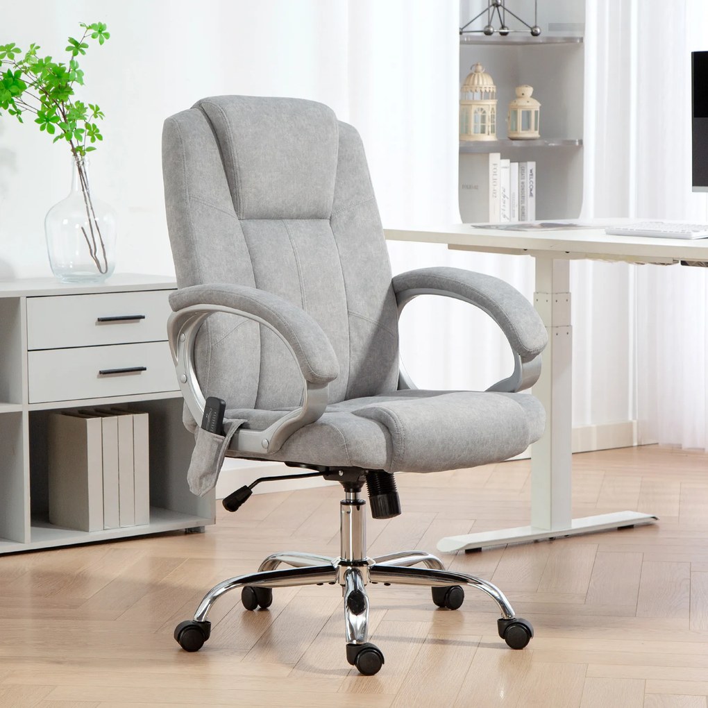 HOMCOM Scaun de Birou Masaj Vibrant și Încălzitor cu Suport pentru Picioare, Scaun Reclinabil 135° de Birou în Velluto cu Brațe și Înălțime Reglabilă pentru Studiu, Gri | Aosom Romania