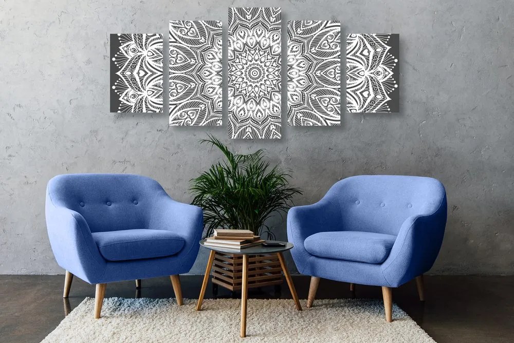Tablou 5-piese Mandala armonie în design alb-negru