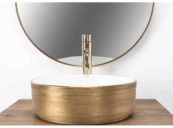 REA-U6630 - Lavoar pentru blat SAMI, diam. 36 cm, ceramică, alb, auriu periat