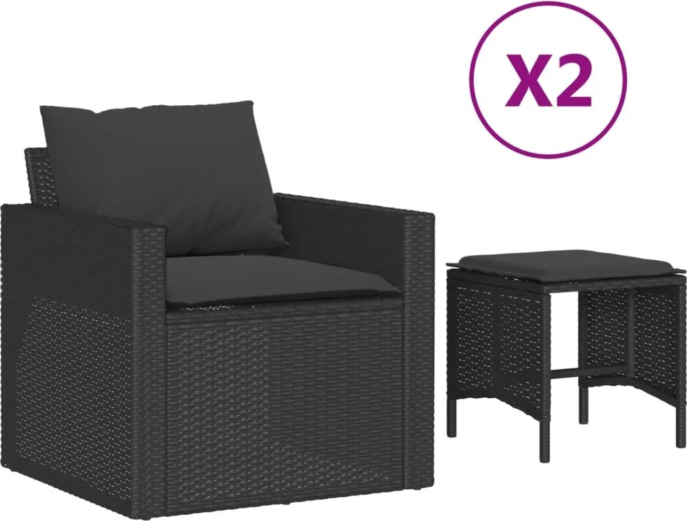 vidaXL Set mobilier de grădină cu perne, 4 piese, negru, poliratan