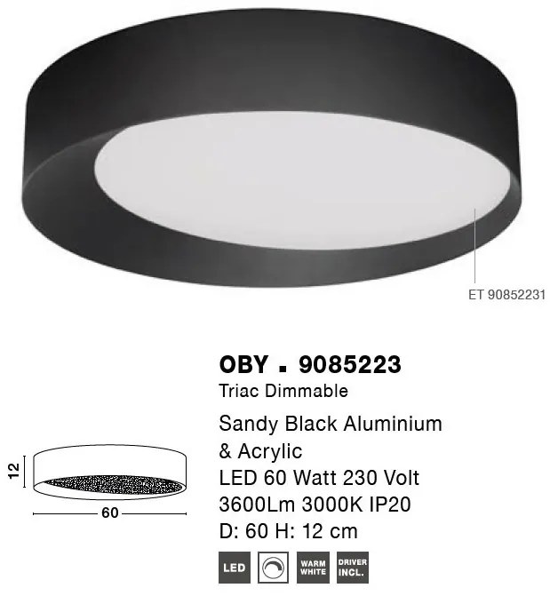 Plafoniera LED dimabila design modern OBY neagra 60cm