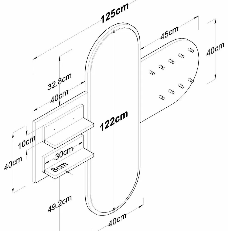 Cuier de perete cu oglindă Pomi White and Walnut