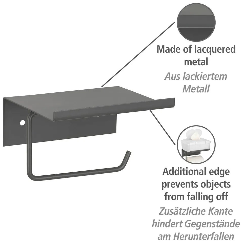 Suport pentru hârtie igienică gri antracit autoadeziv/cu raft din metal Desulo – Wenko