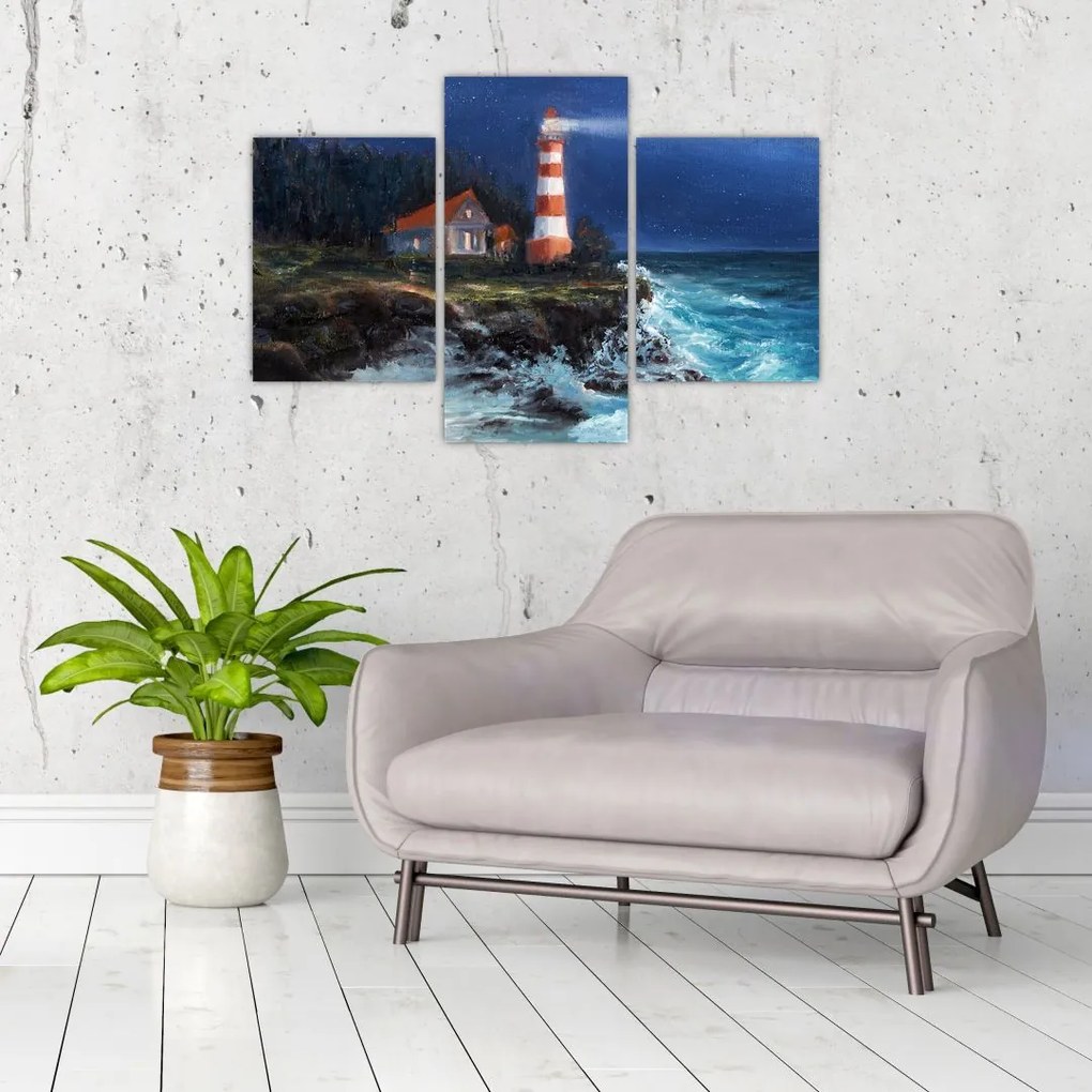 Tablou - Far pe malul oceanului, aquarelă (90x60 cm)