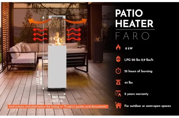 Șemineu de exterior pe gaz Planika Faro GAS 142x36 cm 8kW alb + capac de protecție