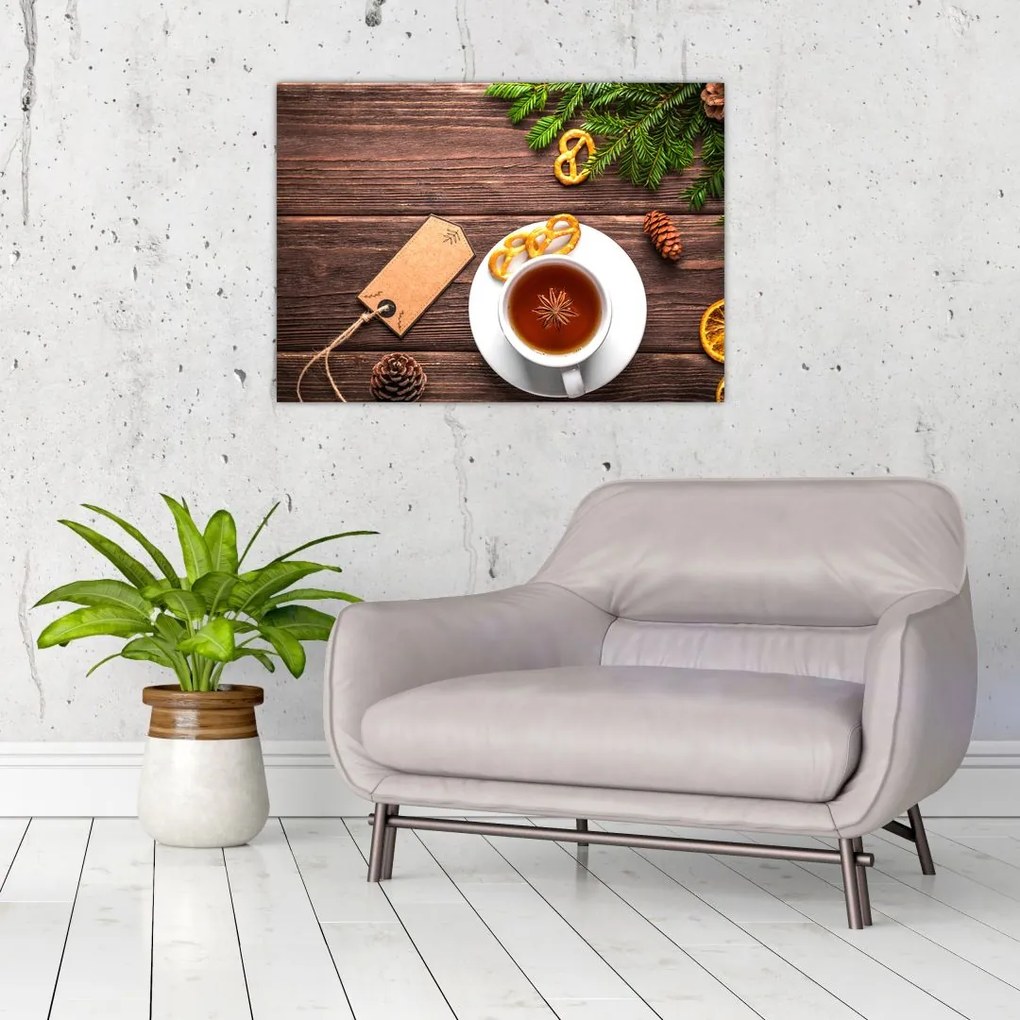 Tablou pe sticlă - ceașca cu decorații (70x50 cm)