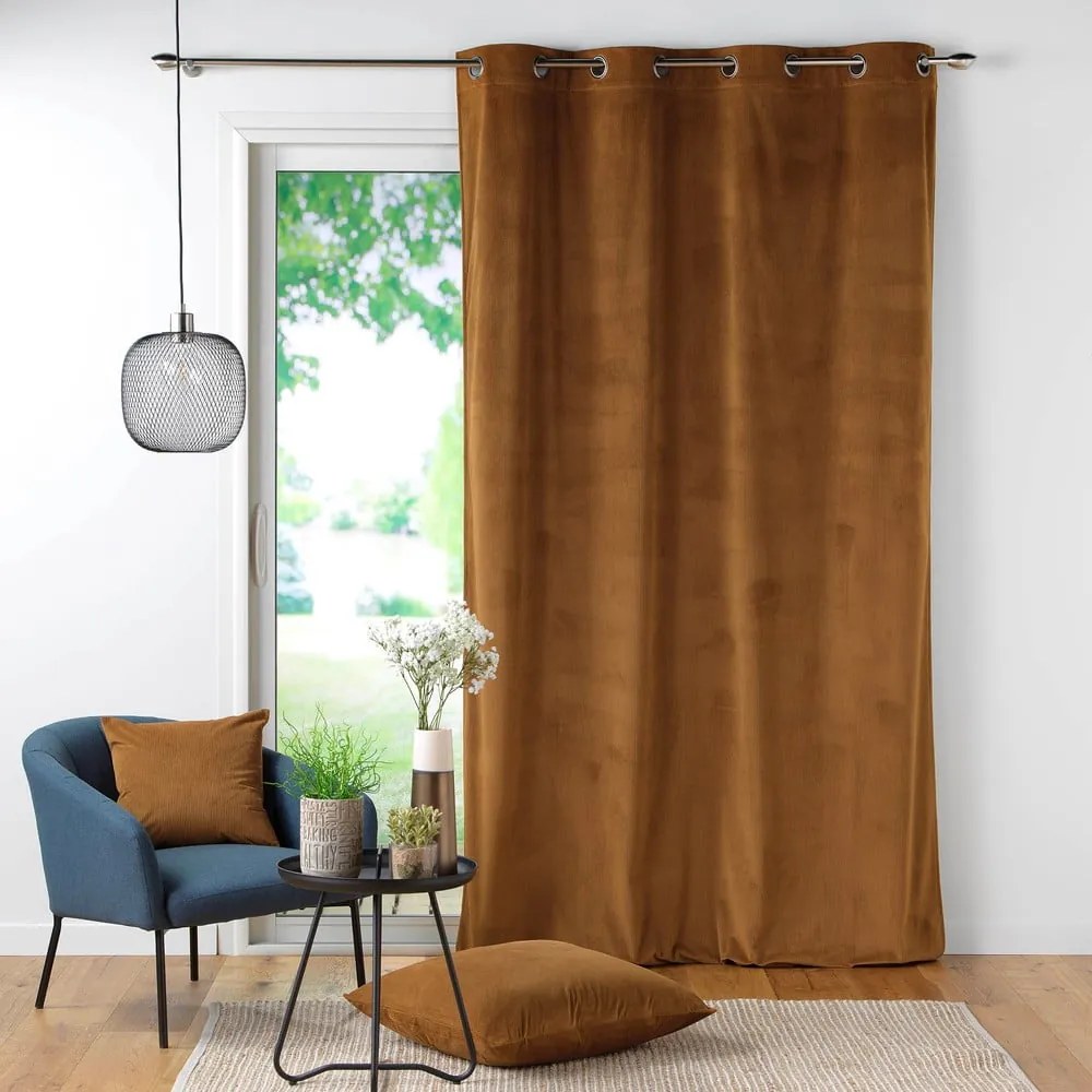 Draperie maro din catifea reiată 140x260 cm Casual – douceur d'intérieur