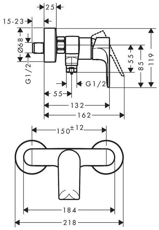 Baterie dus Hansgrohe, Rebris E, negru mat