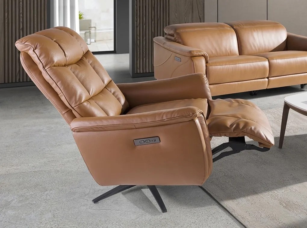 Fotoliu design LUX cu functia relax Cowhide brown leather