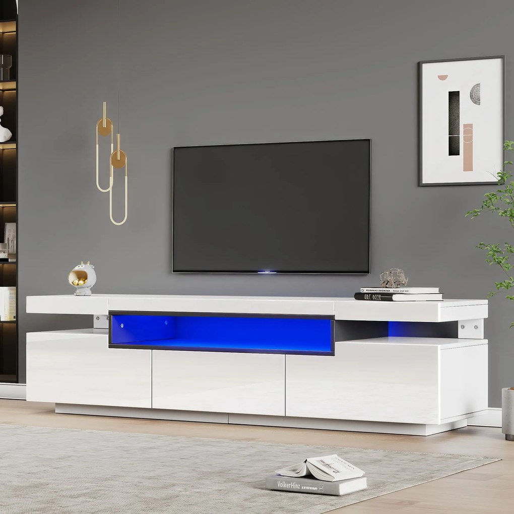Elegant mobilier TV lucios cu iluminare LED în 16 culori, Alb | Aosom Romania