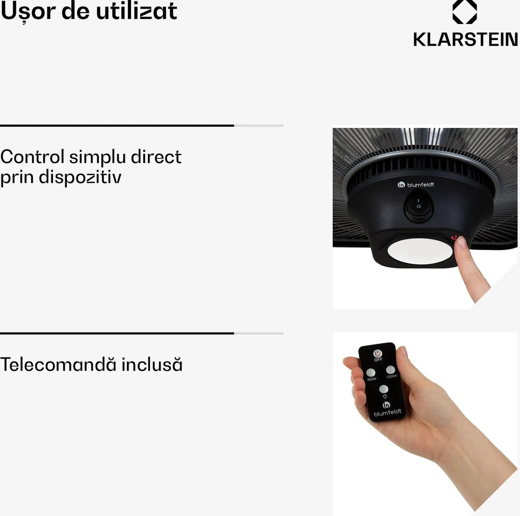 Blumfeldt Heat Hexa, încălzitor cu infraroșu, 800/1200 W, halogen, IP34, LED, bronz