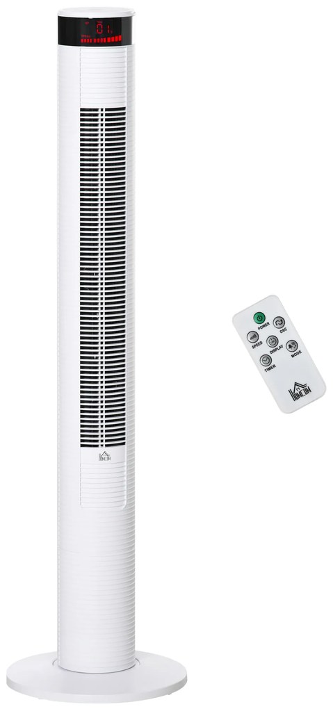 HOMCOM Ventilator de Turn cu Panou LED, 3 Viteze, 4 Moduri, 45W, Telecomandă, Alb | Aosom Romania