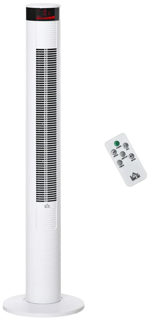 HOMCOM Ventilator de Turn cu Panou LED, 3 Viteze, 4 Moduri, 45W, Telecomandă, Alb | Aosom Romania