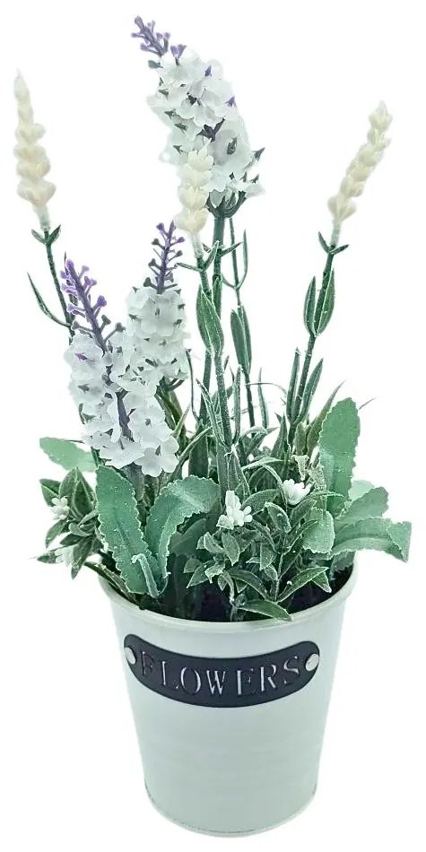 Plantă artificială în ghiveci, lavandă, dimensiuni 28x9 cm, culoare alb